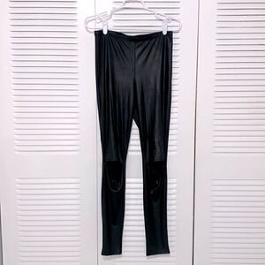 Shiny Spandex Pleather Vegan Leather Leggings Pants with Knee Slits